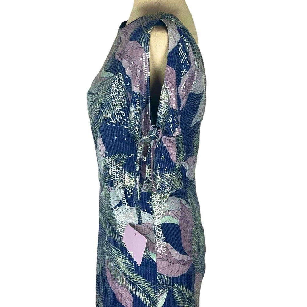 JS Collections Carmen Navy Multi Sequin Leaf Print Column Gown Size 6 NWT - Picture 7 of 16